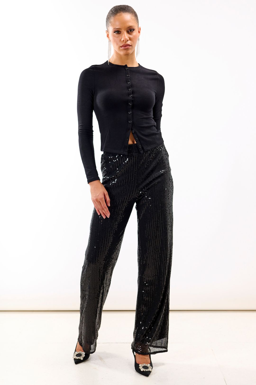 Needs No Label Black Jersey Sequin Trouser