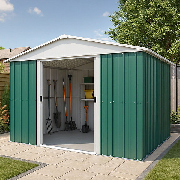 Abri de jardin métal vert 11 m2 Yardmaster   kit d'ancrage