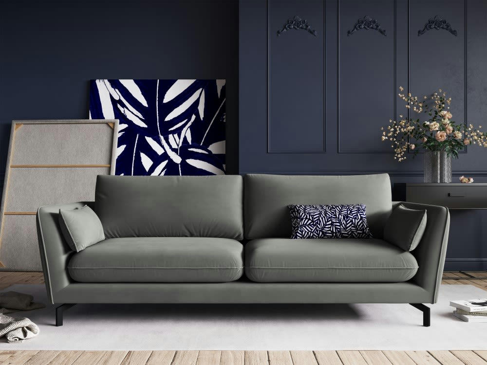 PODIUM - Canapé 3 places en velours gris clair