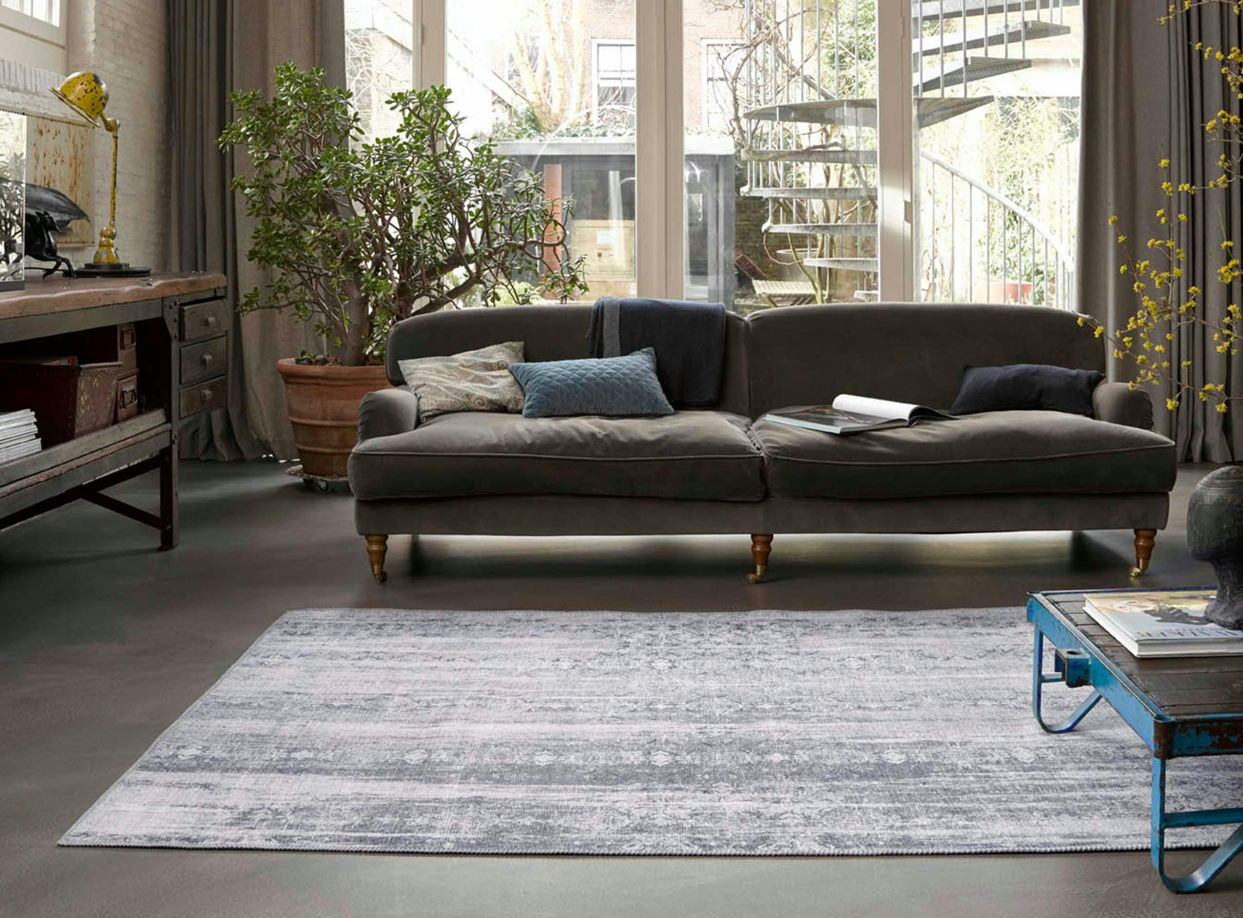 ALASKA - Tapis plat motif vintage gris pour une déco bohème 170x120