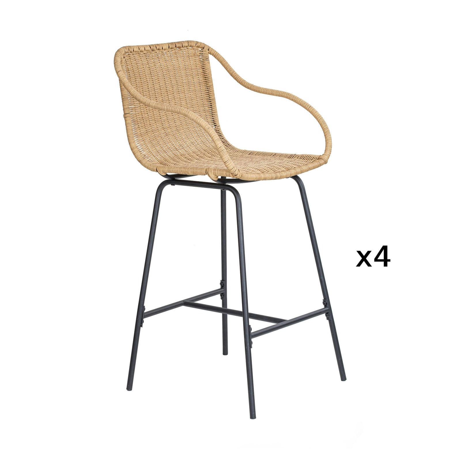 MOOREA - Chaises de bar et d'ilot 65 cm  en rotin synthétique et métal-Lot de 4