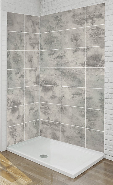 Panneau mural Alu Douche Salle de Bain CIMENT BRUT MAT CARREAUX 120 cm x 210 cm
