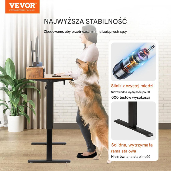 Biurko elektryczne regulowane 120x60cm podwójny monitor stelaż stalowy 80kg