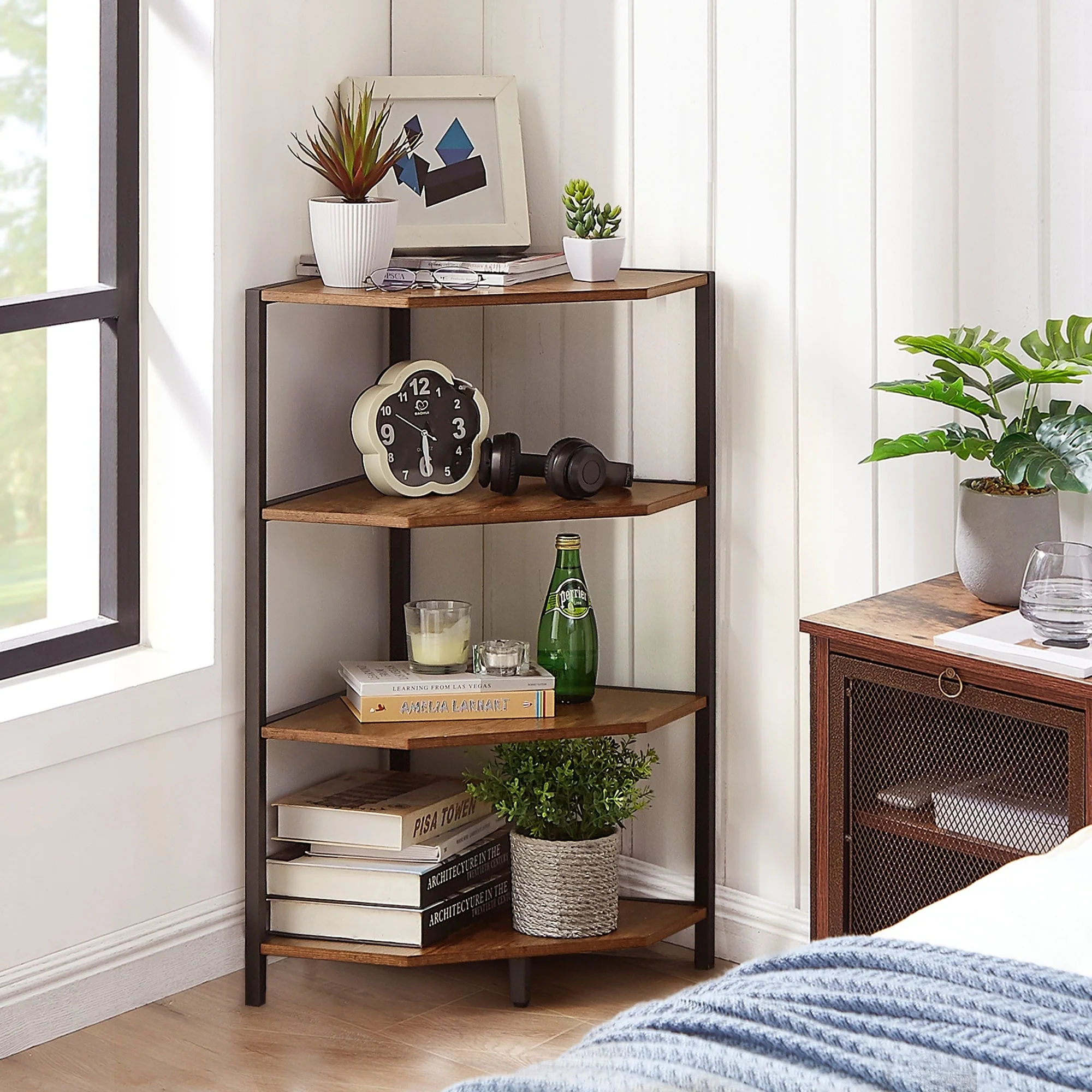 VECELO 4-Tier Polygonal Corner Shelf for Small Spaces