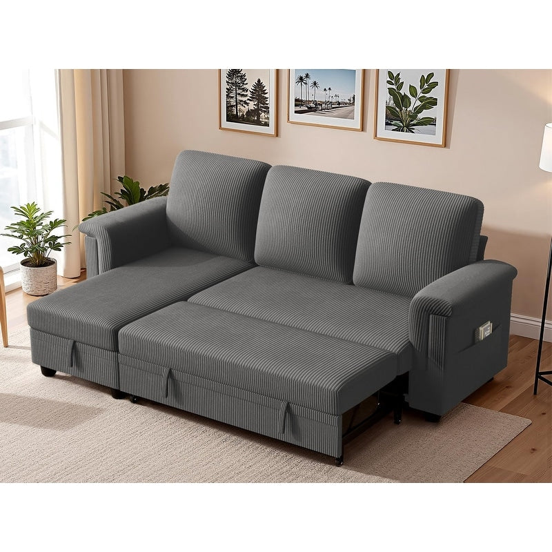 Furniwell Fabric Convertible Sectional Sofa Bed with Storage Space , L-Shaped Sofa with 3 Seats, Small Sofa for Living Rooms