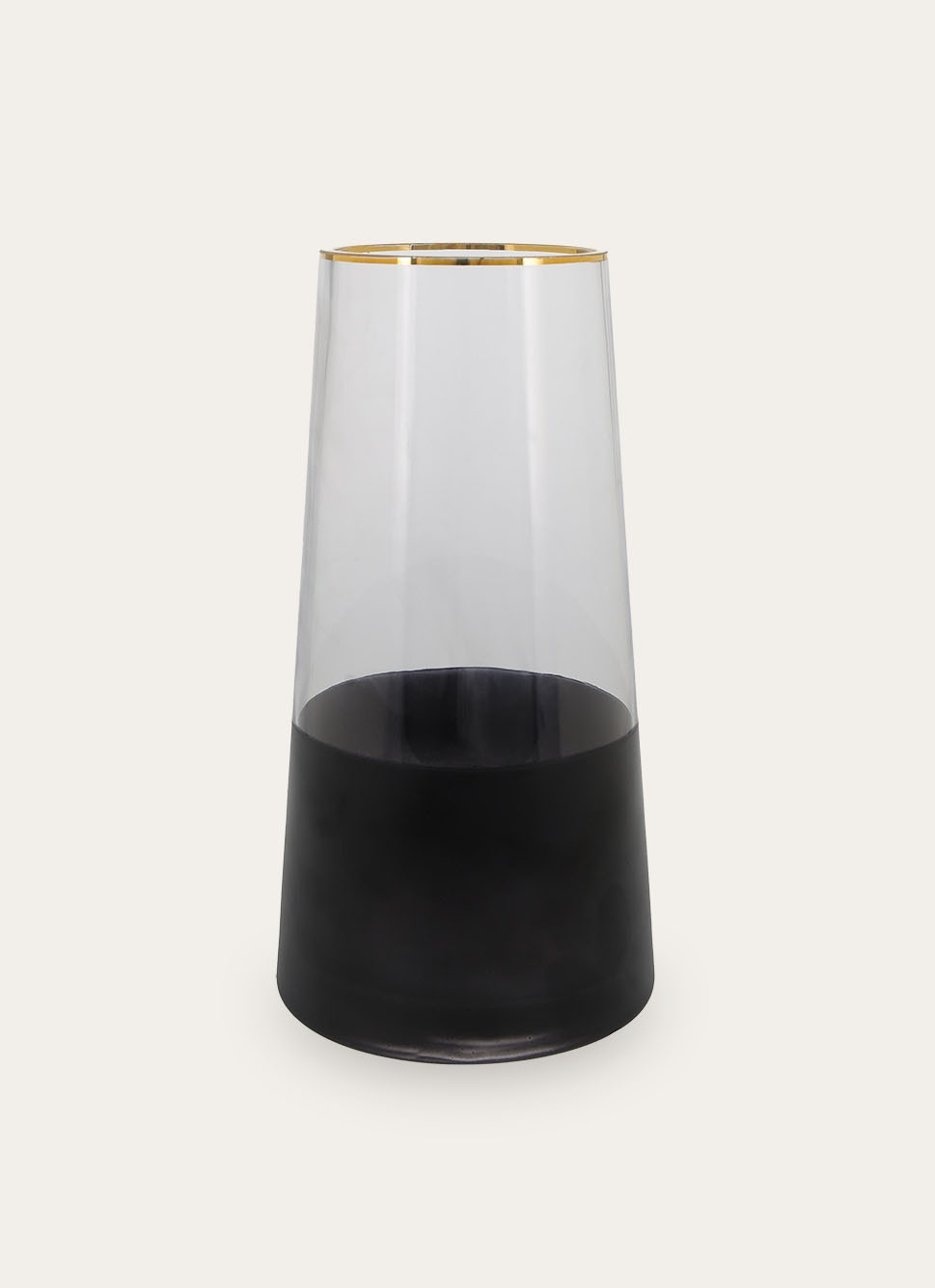 VASE EN VERRE BICOLORE AVEC LISERET DORÉ TRANSPARENT/NOIR