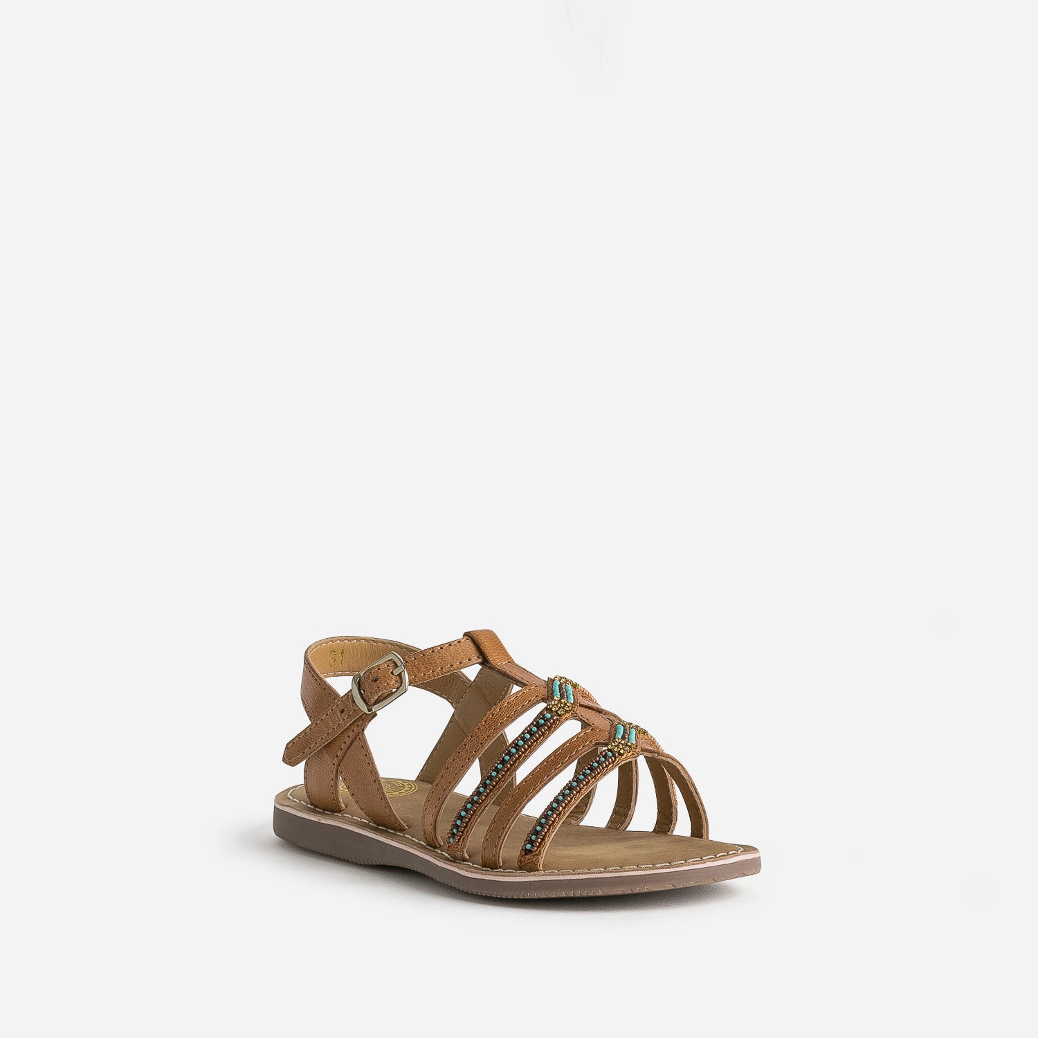 Sandale BUGGY camel cuir brodé perles