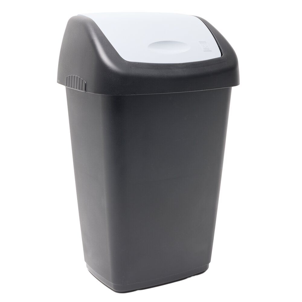 Poubelle à rabat 15L plastique noire couvercle gris 29x23xH47cm