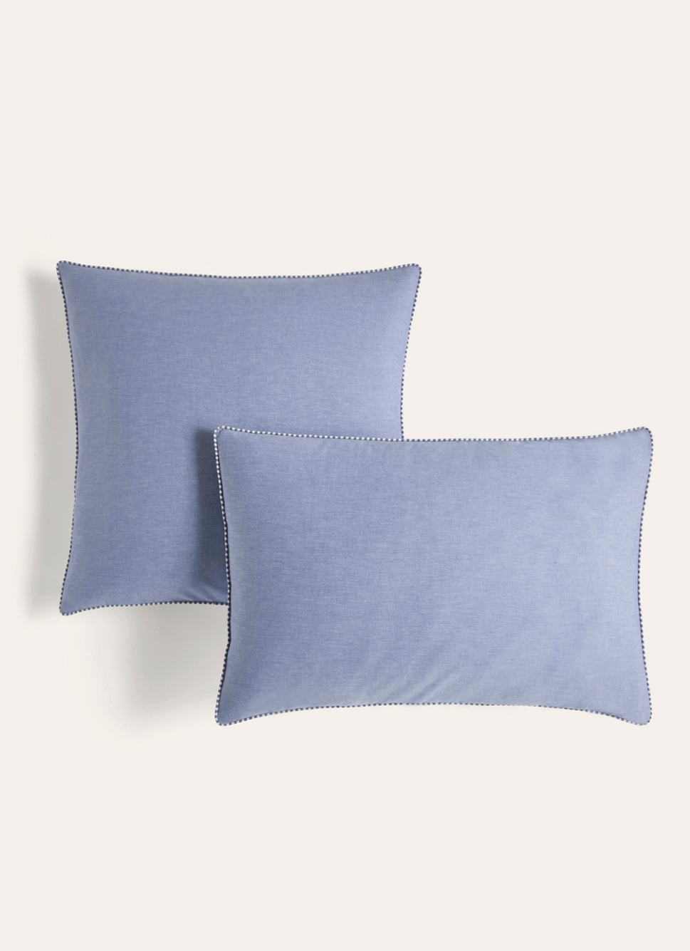LOT DE 2 TAIES D'OREILLER UNIES CHAMBRAY BLEU