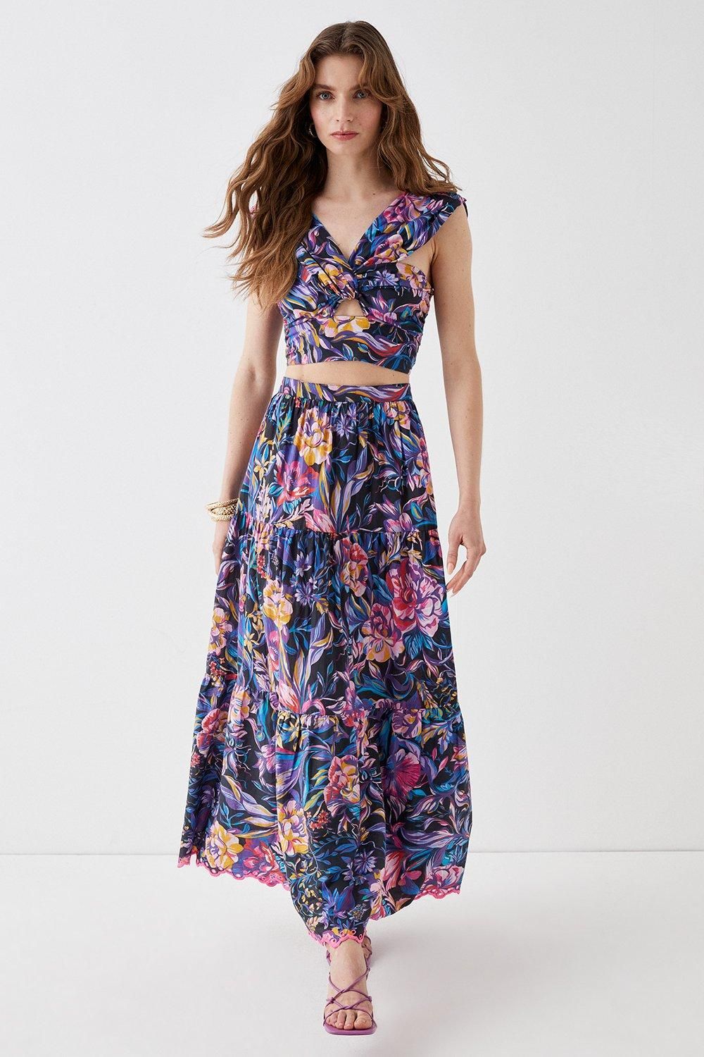 Coast Alexandra Farmer Tiered Maxi Skirt