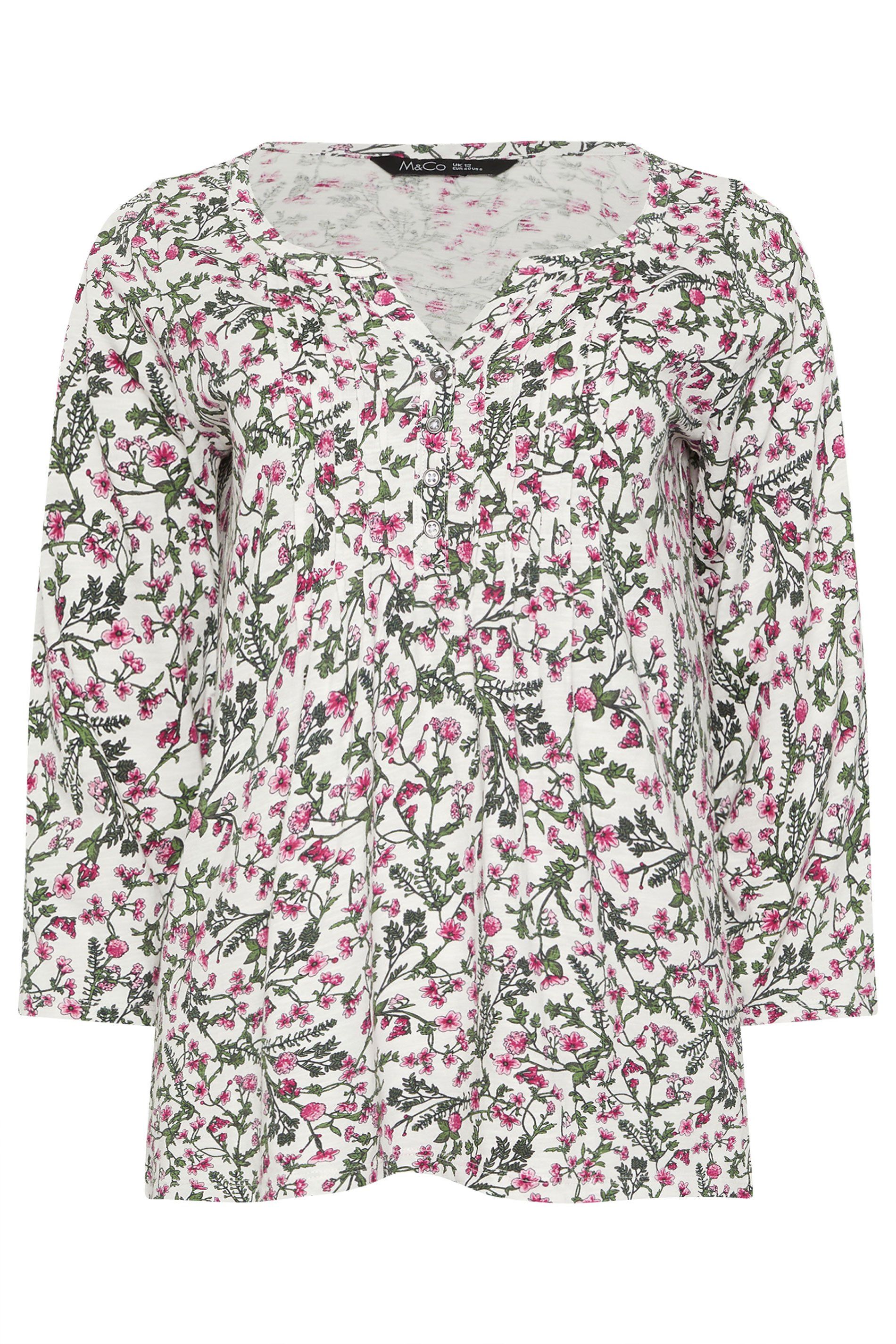 M&Co Floral Henley Top