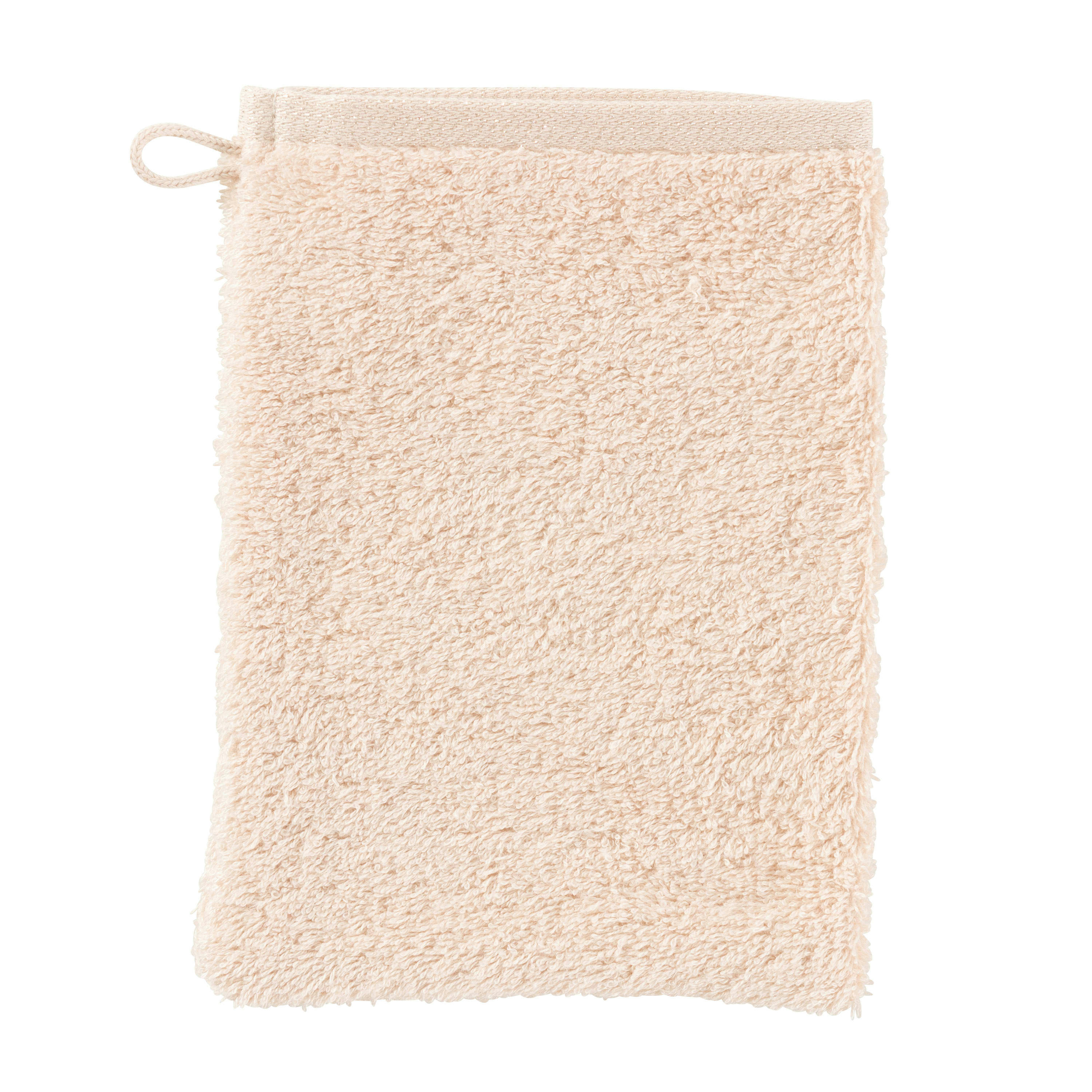 PAMPA 2 - Gant de toilette coton brodé bouclette beige 15x21