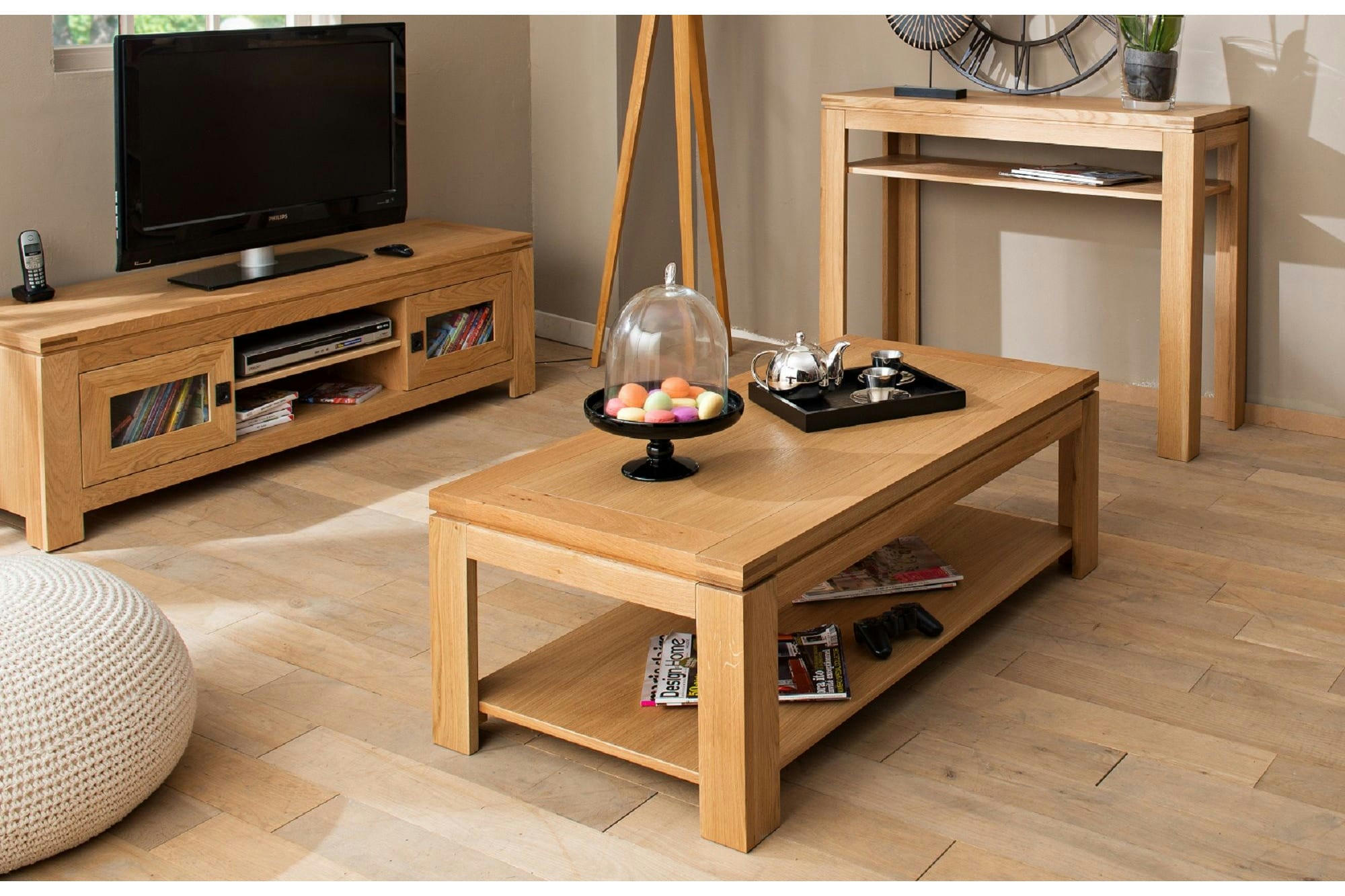 BOSTON - Table basse moderne bois chêne clair massif