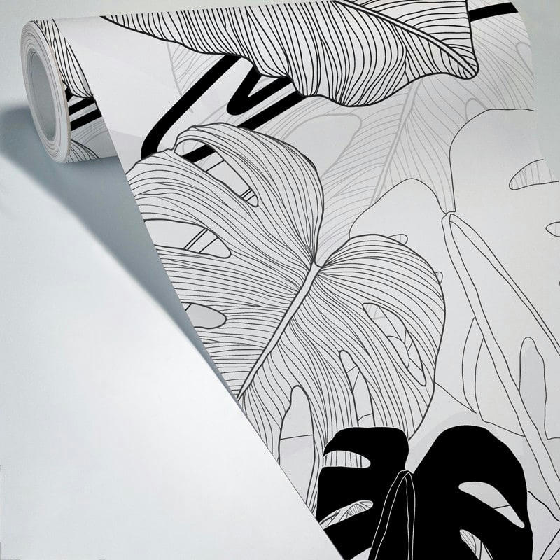 BORNEO B&W - Papier Peint Panoramique L336xH270cm Noir Feuillage