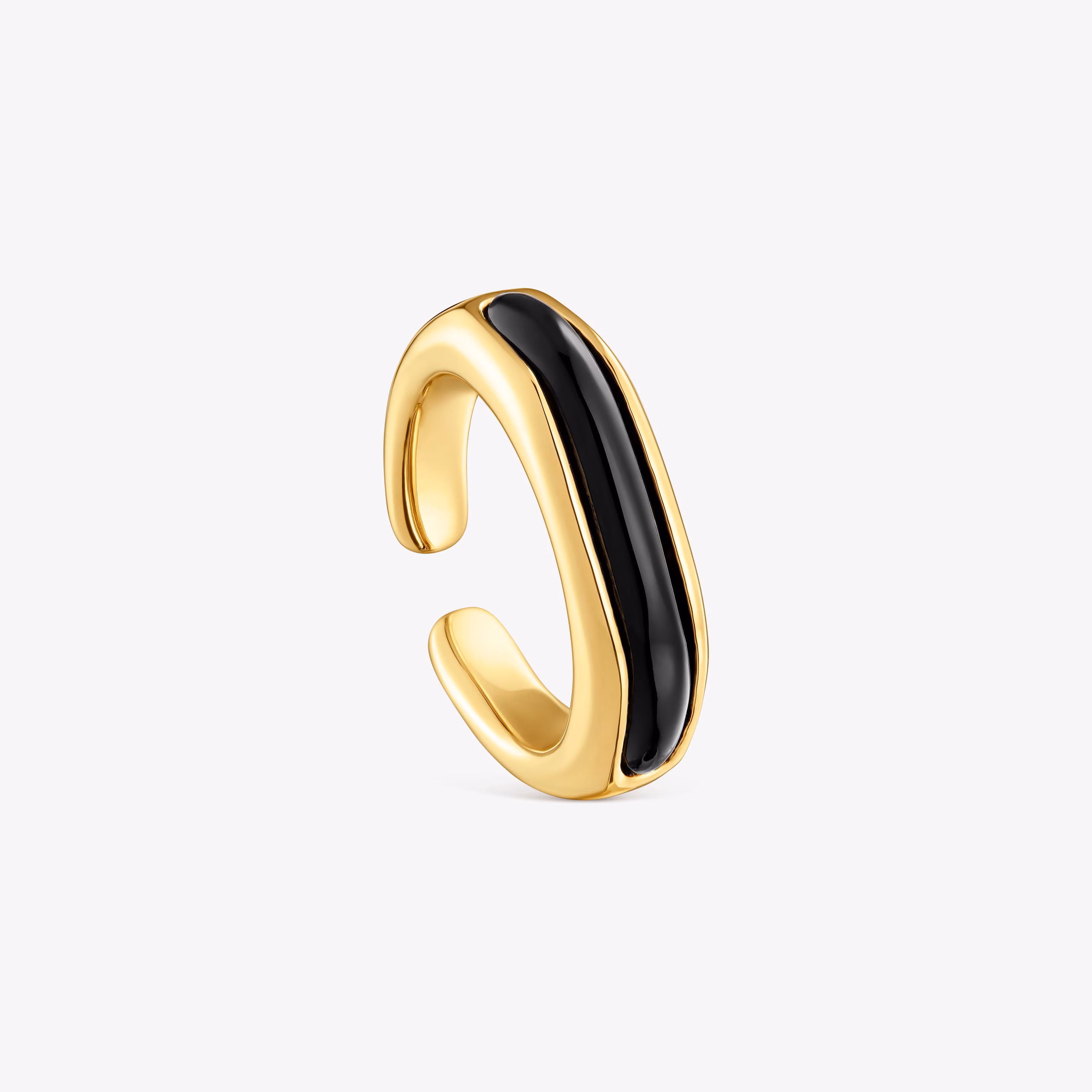 Anillo abierto con baño de oro 18 kt sobre plata y ónix Line
