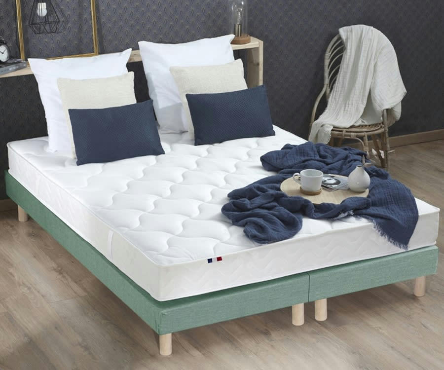 ENSEMBLE ESSENTIEL - Ensemble matelas latex 3 zones sommier vert 160x200