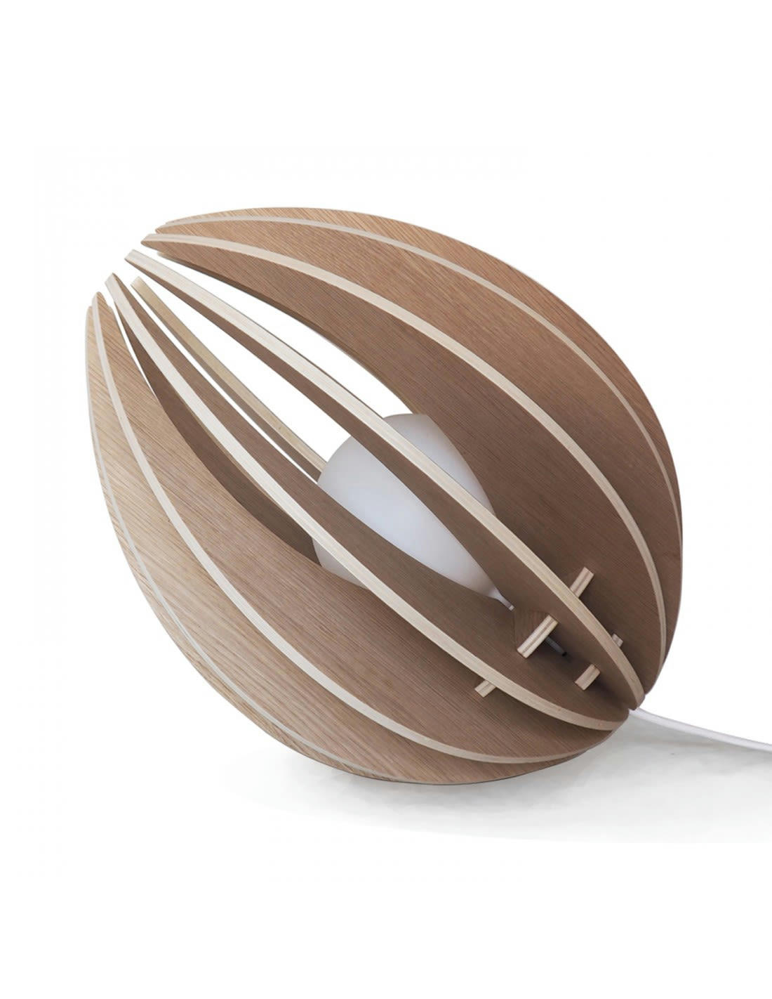 FÈVE - Lampe à poser en bois avec fil blanc sans ampoule