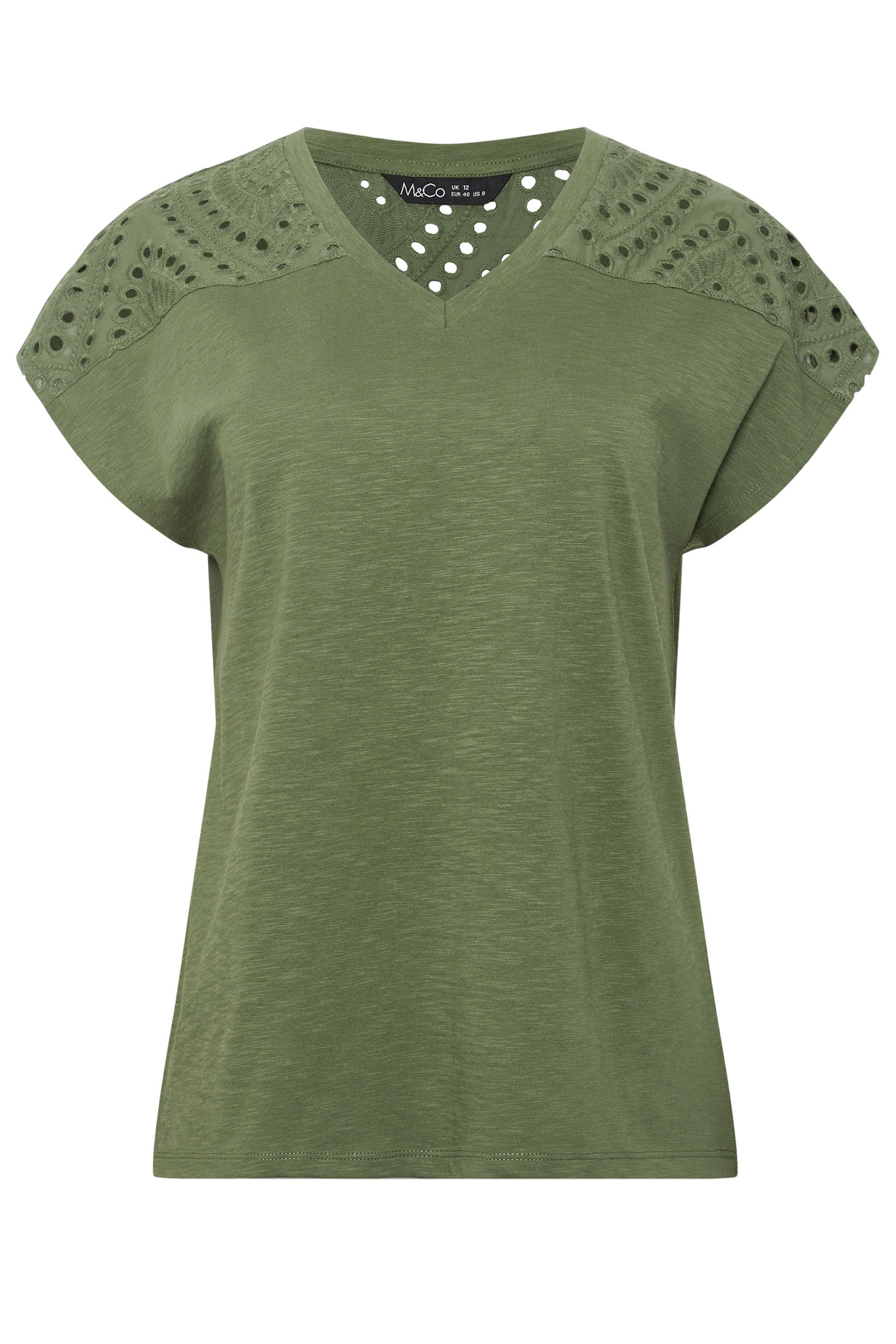 M&Co Broderie V-Neck Cotton T-Shirt