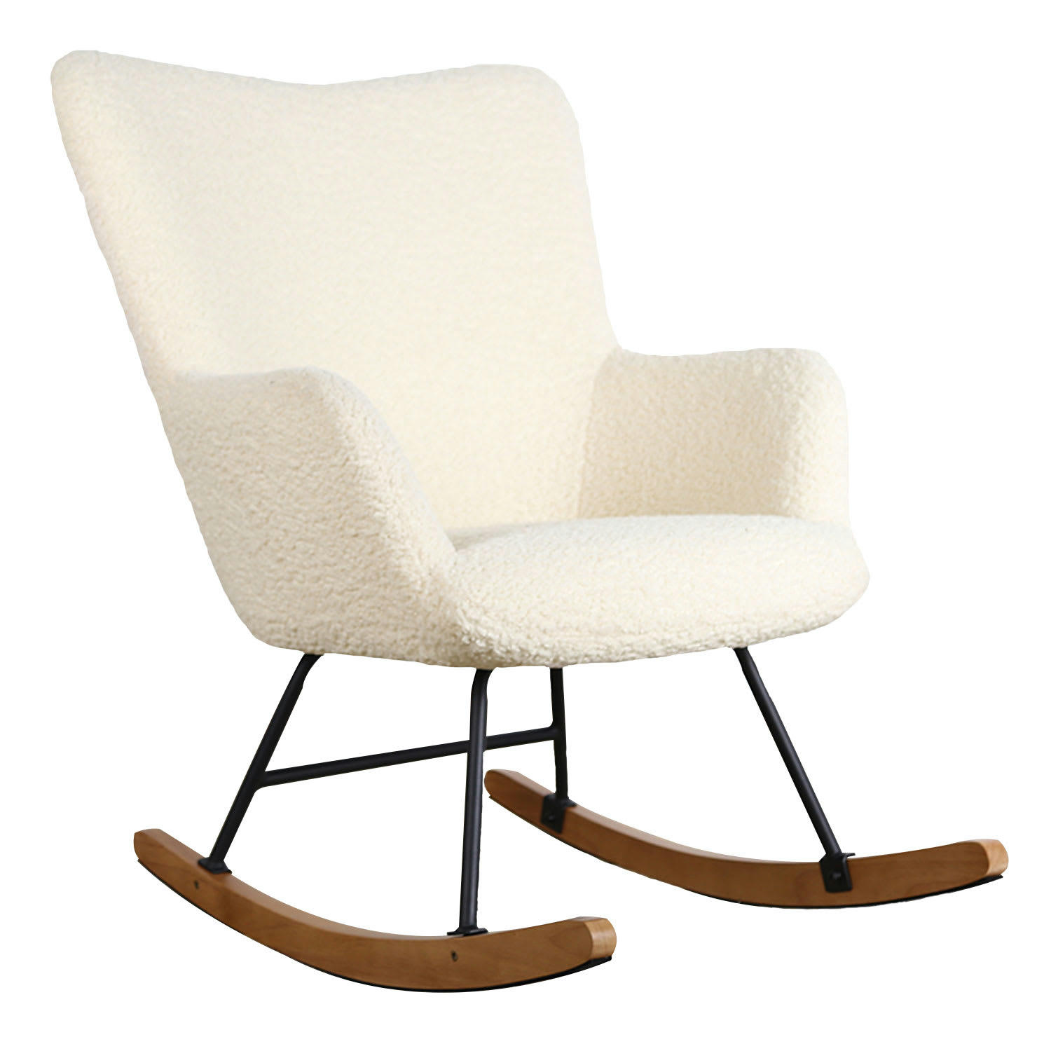 KAIRA - Fauteuil à bascule en tissu bouclette beige