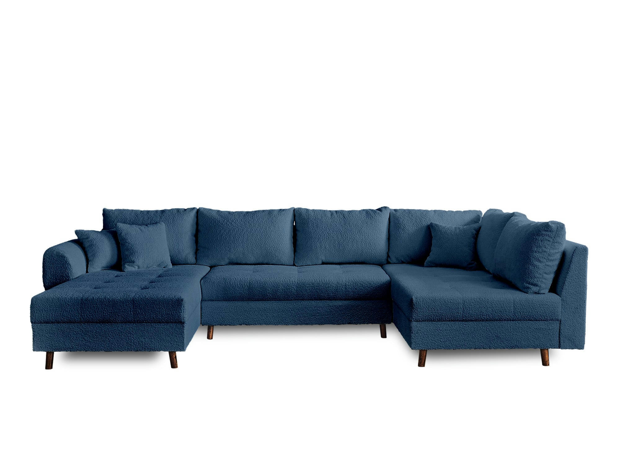 RUNE - Canapé d'angle droit 7 places en tissu bouclette bleu nuit