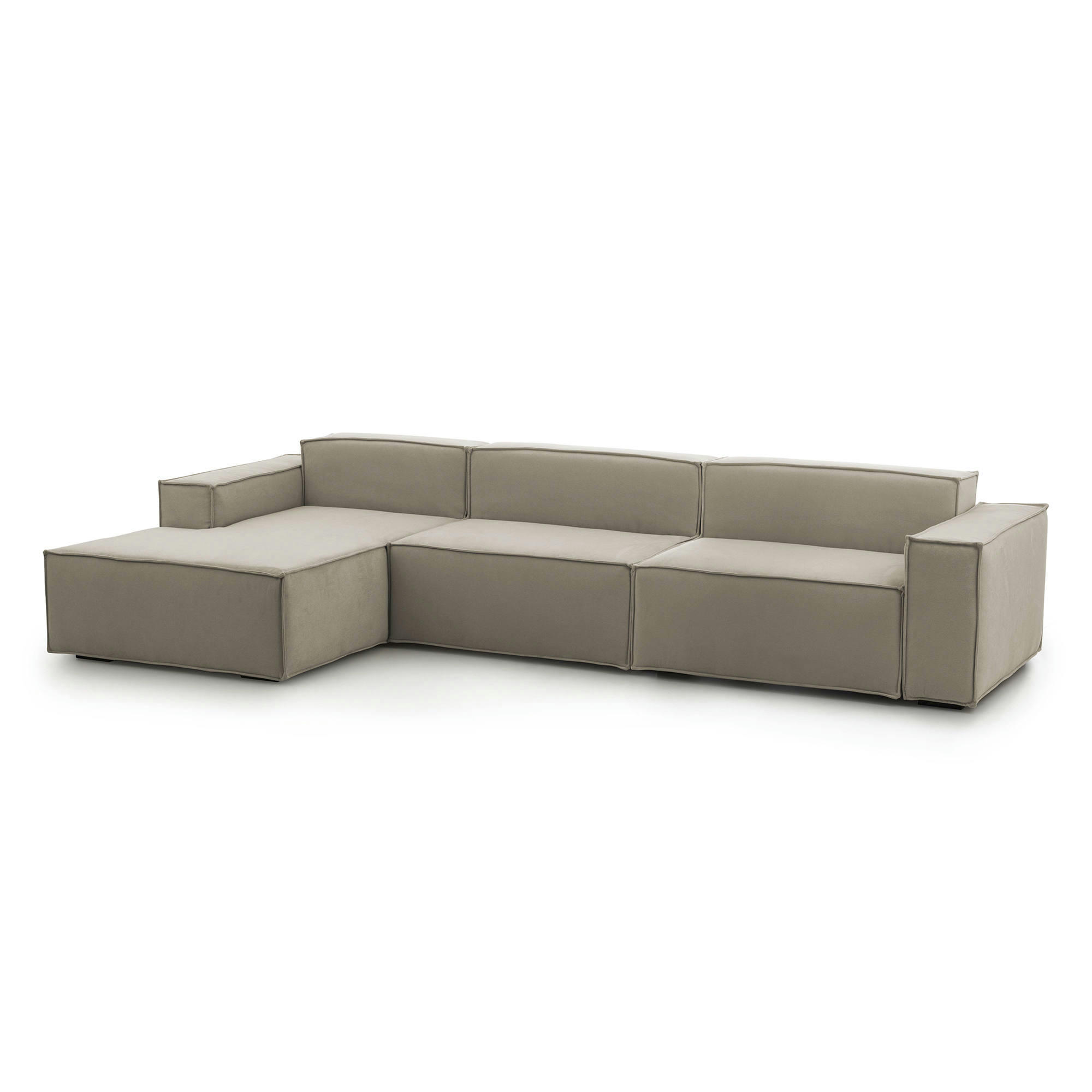 DGARZY - Canapé d'angle 4 places en tissu gris tourterelle