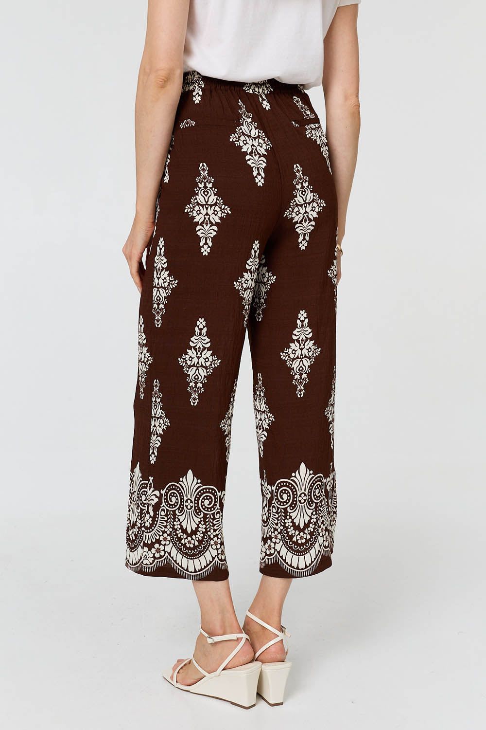 Izabel London Border Print High Waist Wide Trousers