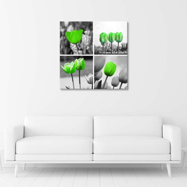 Feeby Obraz na płótnie Zielone tulipany kolaż 30x30