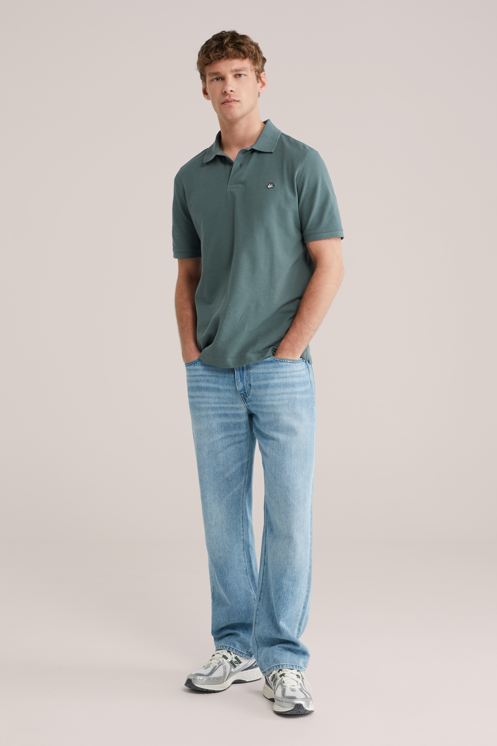 Heren regular fit polo met structuur en embroidery