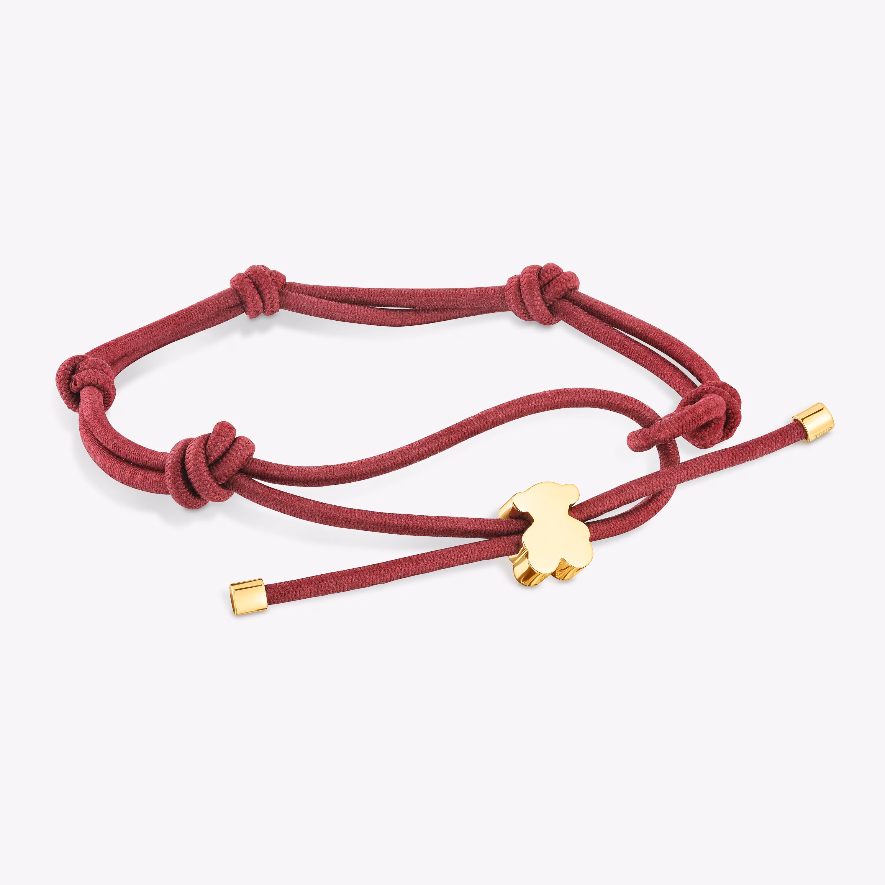 Pulsera elástica burdeos y oso con baño de oro 18 kt sobre plata Sweet Dolls