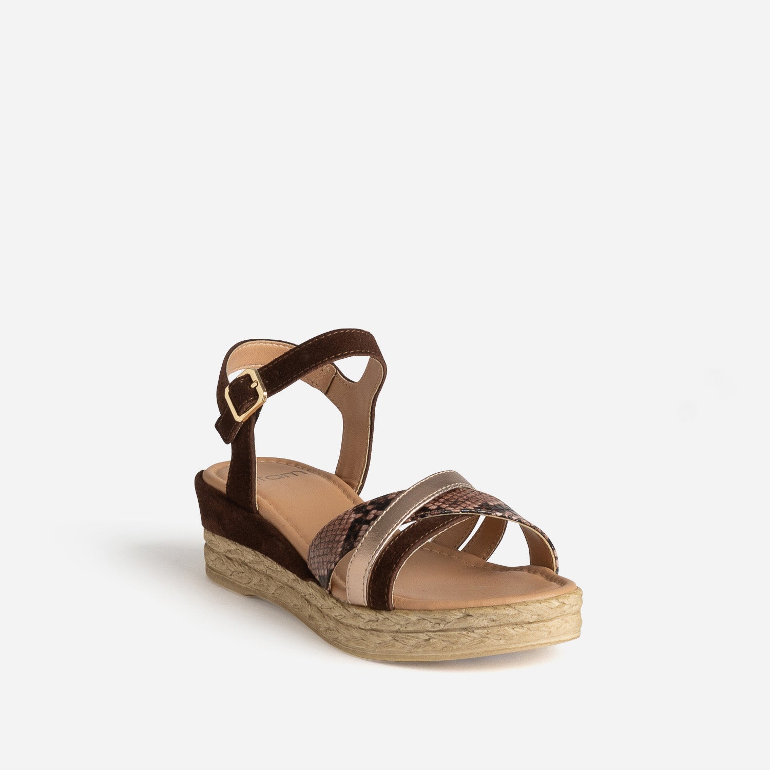 Sandale compensée marron cuir velours