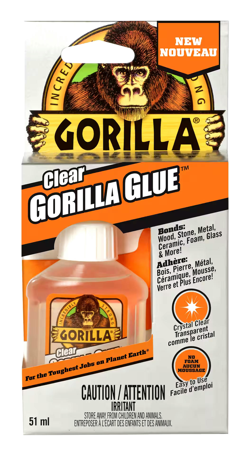 Gorilla Glue Clear Adhesive, Water-Resistant, Indoor/Outdoor, Non-Foaming, Transparent, 1.75-oz