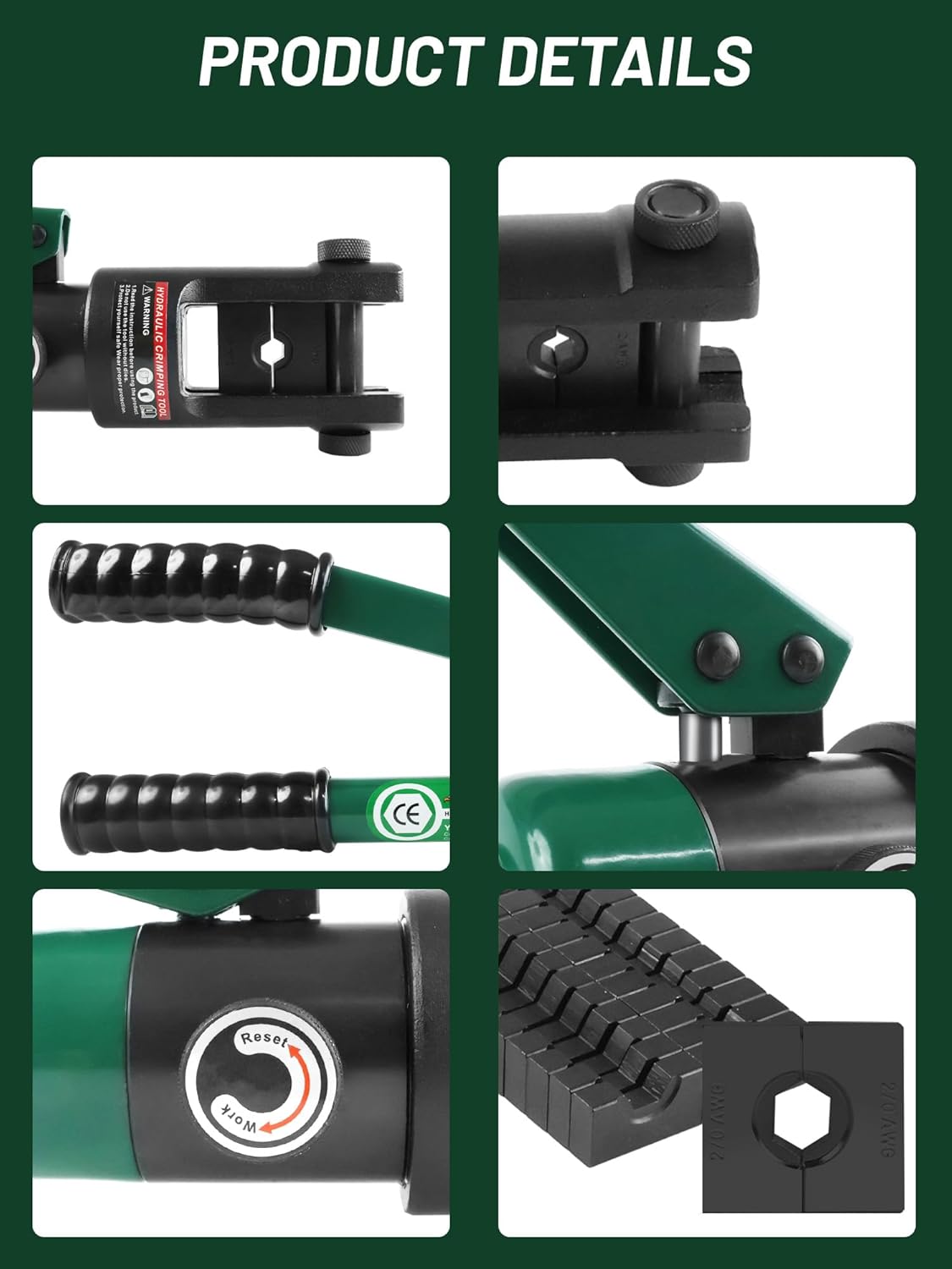16 Ton Hydraulic Wire Crimper Battery Cable Lug Terminal Crimping Tool WIth Standard US cable Dies,Crimps 6 AWG to 600 MCM, Cable Crimping Tool ​with 13 Pairs of Standard US cable Dies
