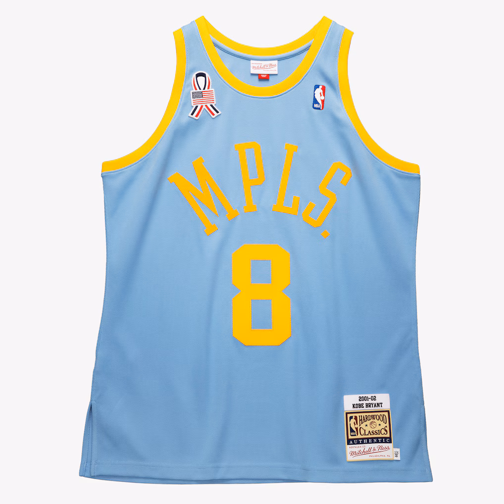 Men's Los Angeles Lakers Kobe Bryant M $ N Powder Blue 2001/02 Hardwood Classics Authentic Player Jersey