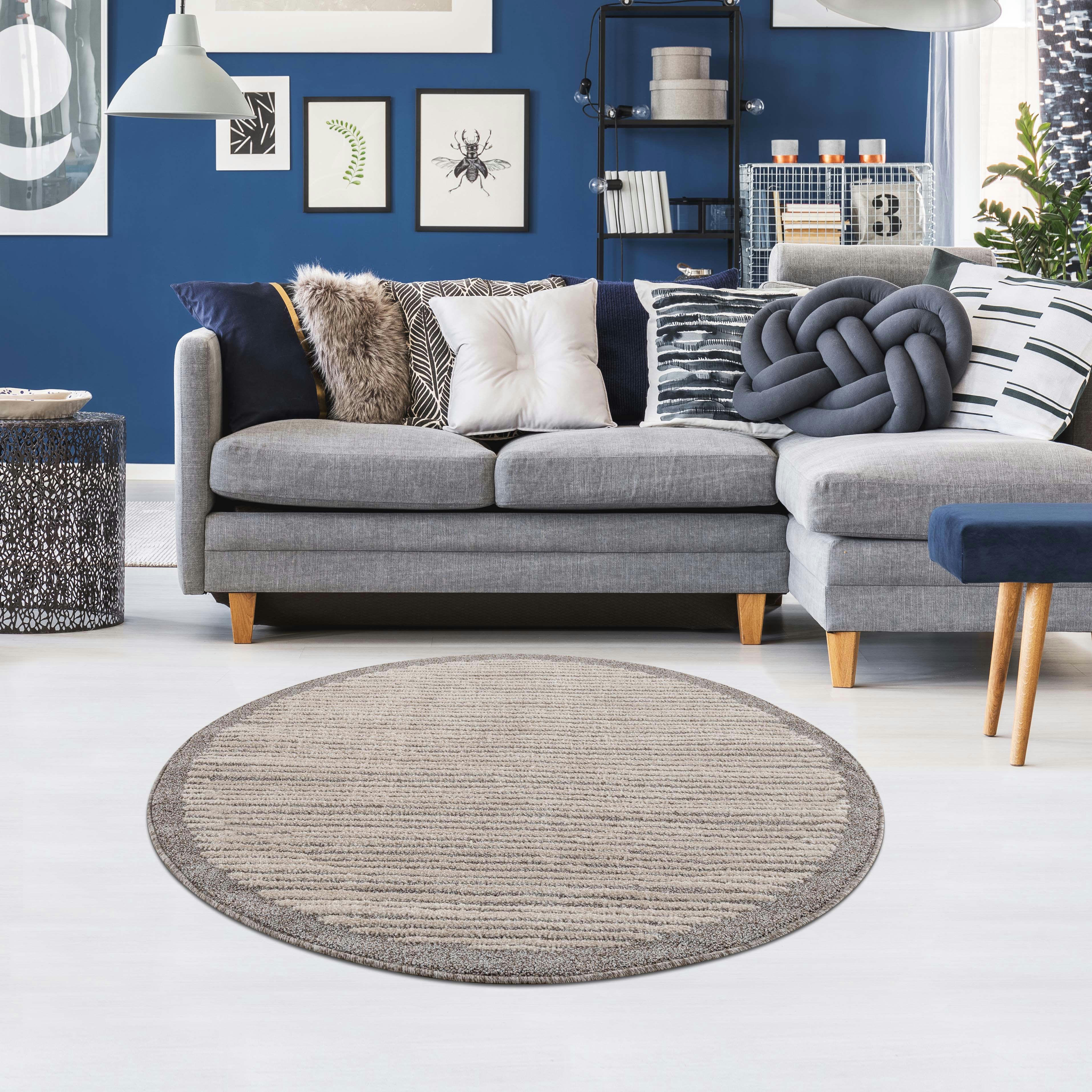 FLÄT - Tapis rond scandinave tressées mocca et crème 160x160cm