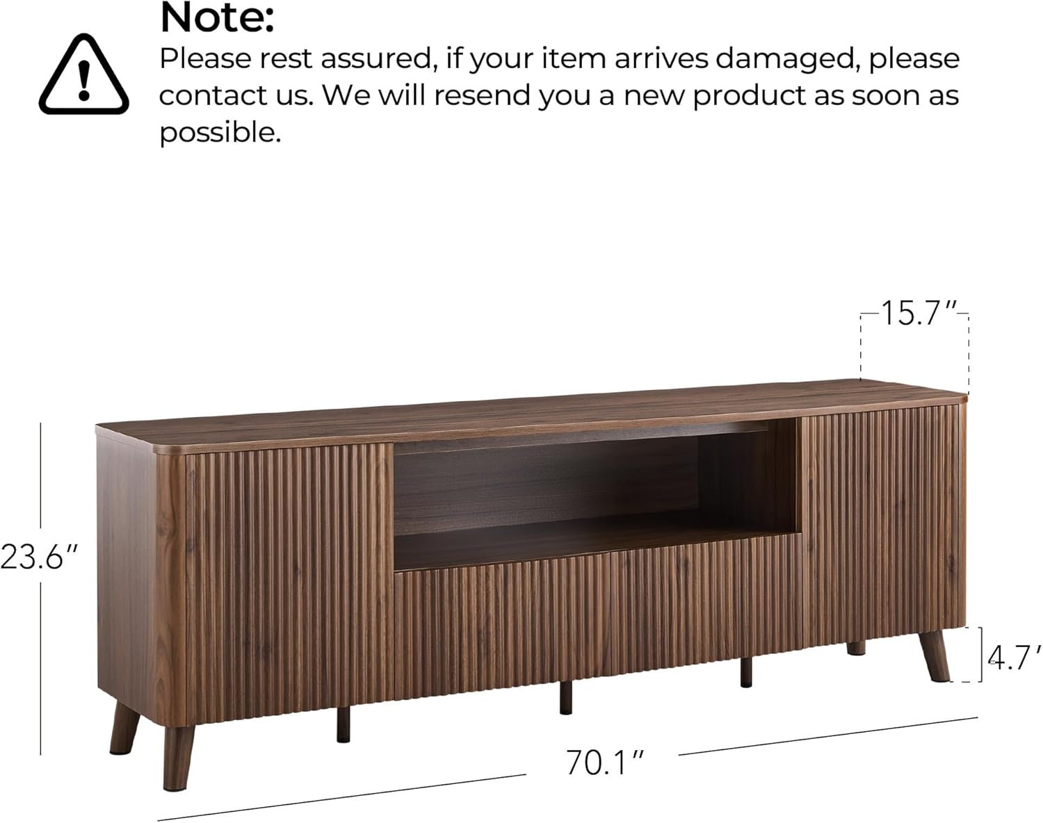 CHITA TV Stands for Living Room, Mid Century Modern TV Stand for 80 inch TV with Storage, Drawers, Adjustable Shelves, Walnut