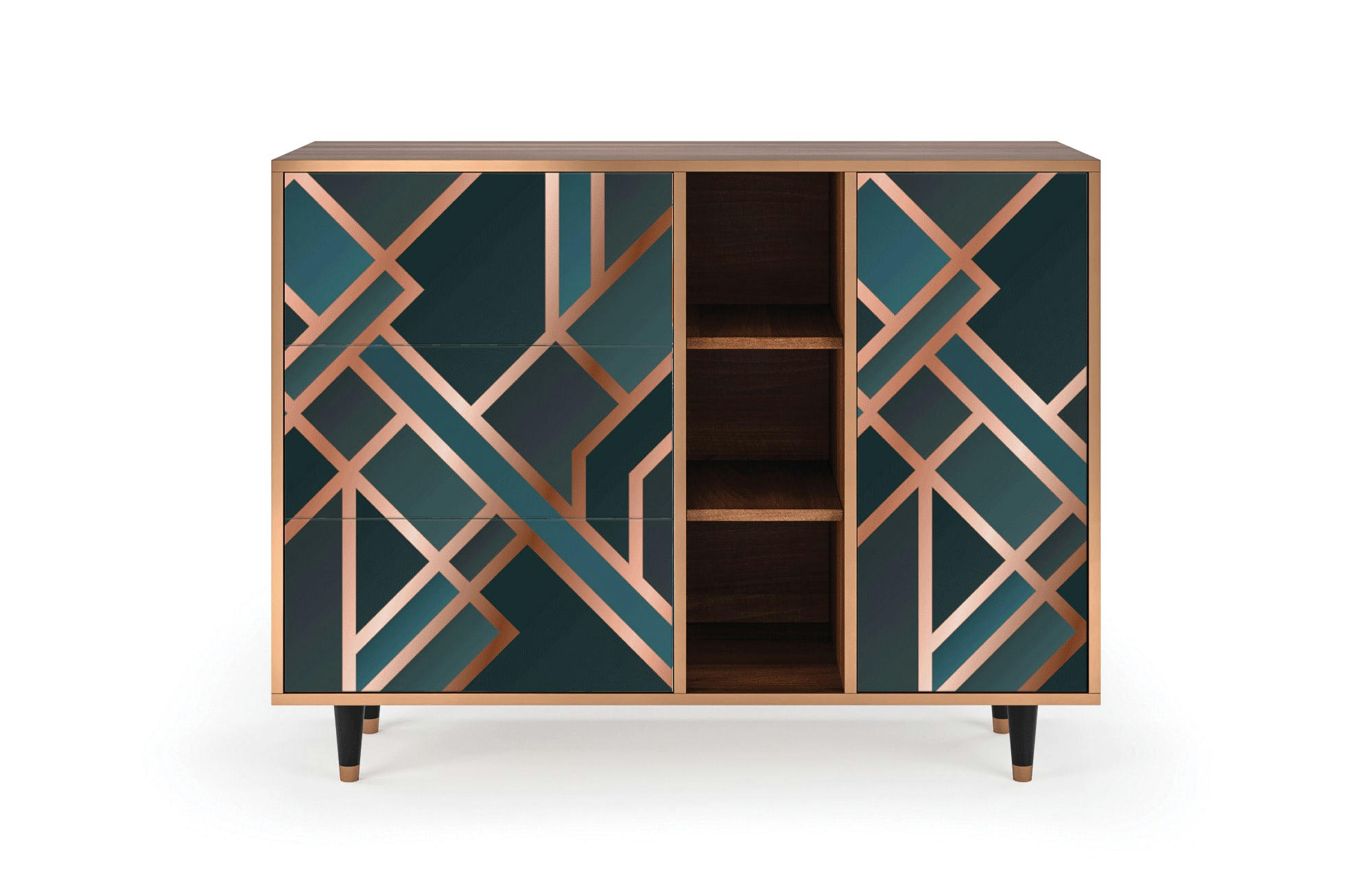 BRONZE CROSSROAD - Buffet  bleu-vert 3 tiroirs et 1 porte L 125 cm