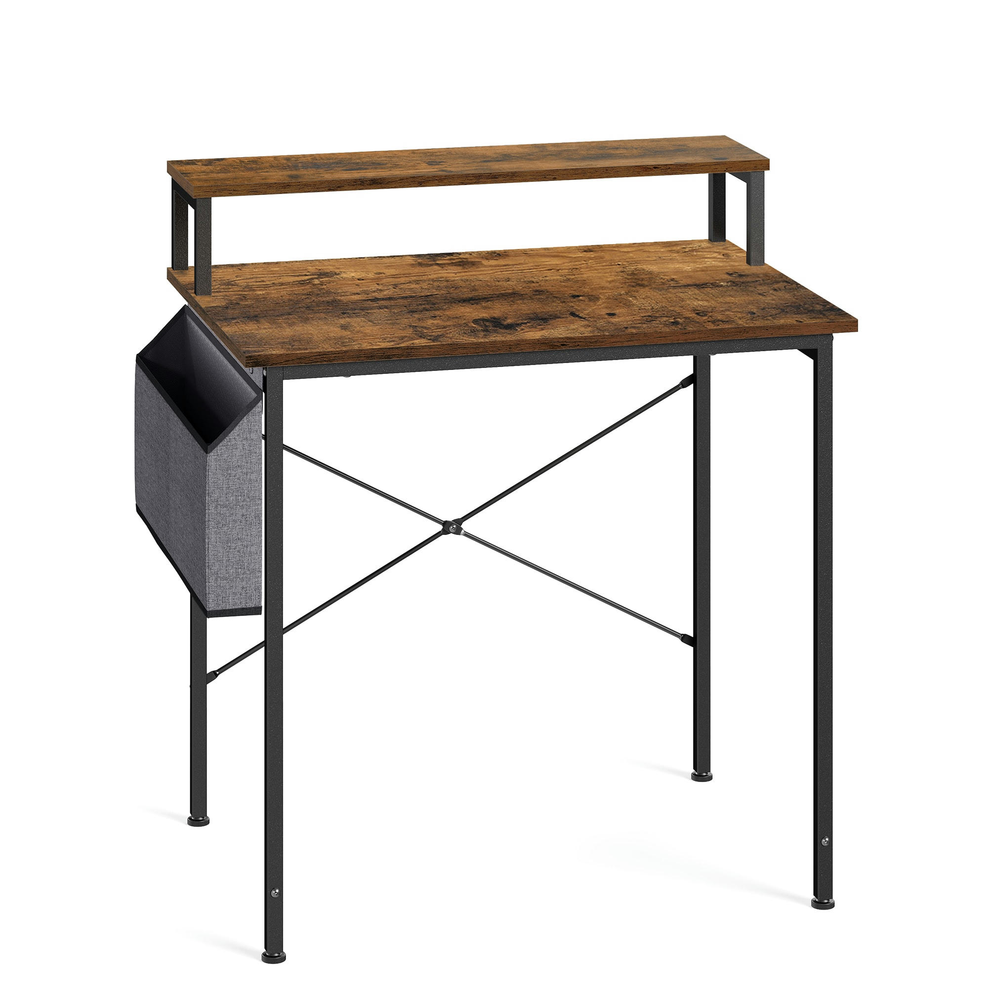 - Bureau 80 cm avec étagère pochette effet bois marron rustique