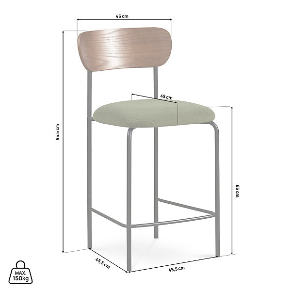 Lot de 2 tabourets de bar scandinaves OLIVIA velours côtelé kaki