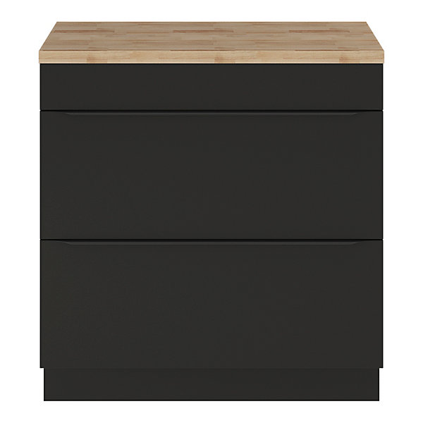 Meuble vasque à poser noir mat l.80 cm Imandra   plan de toilette chêne massif Hartland, GoodHome