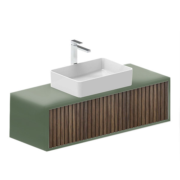 Ensemble meuble ORIENT Walnut-vert olive   vasque céramique NEVADA 120cm
