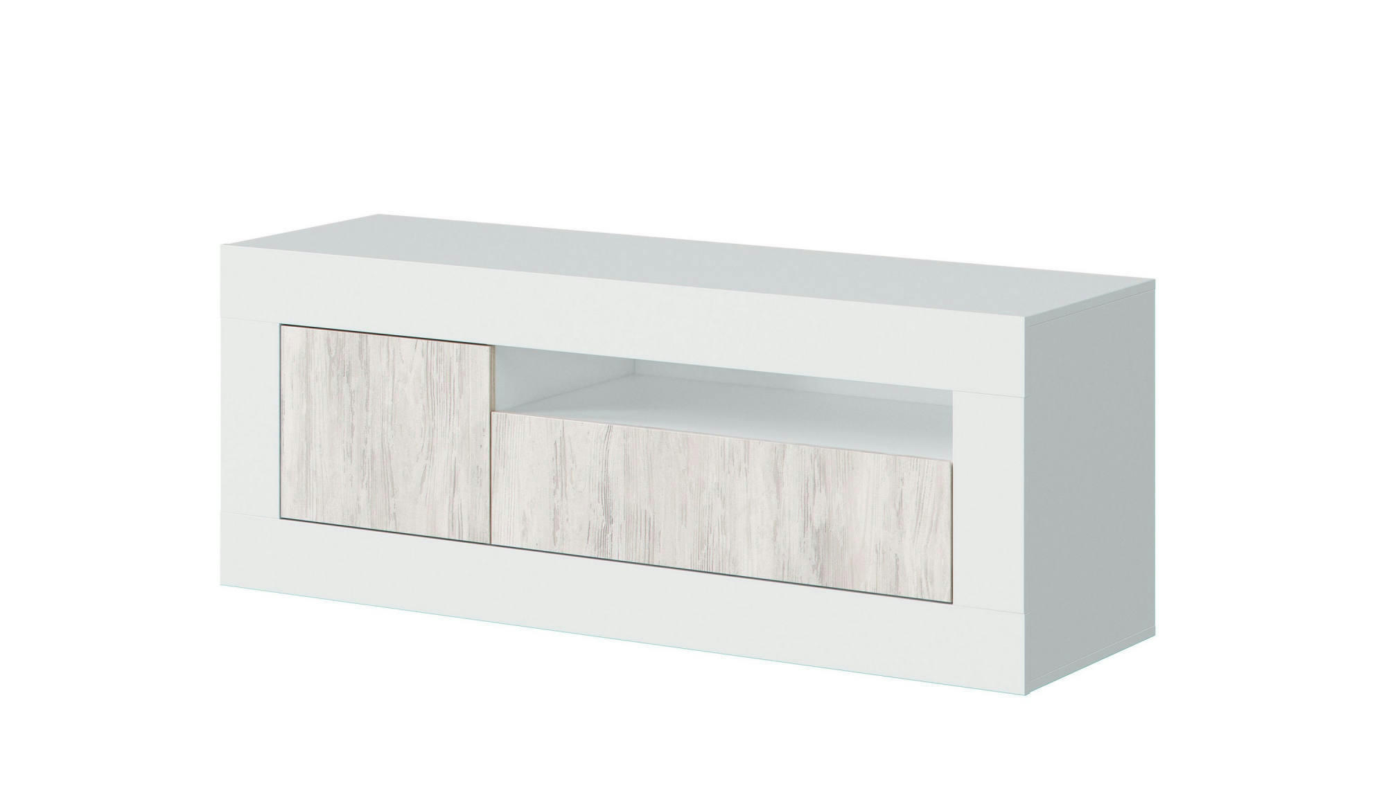 DFUSC - Meuble TV 2 portes effet chêne et bois blanc