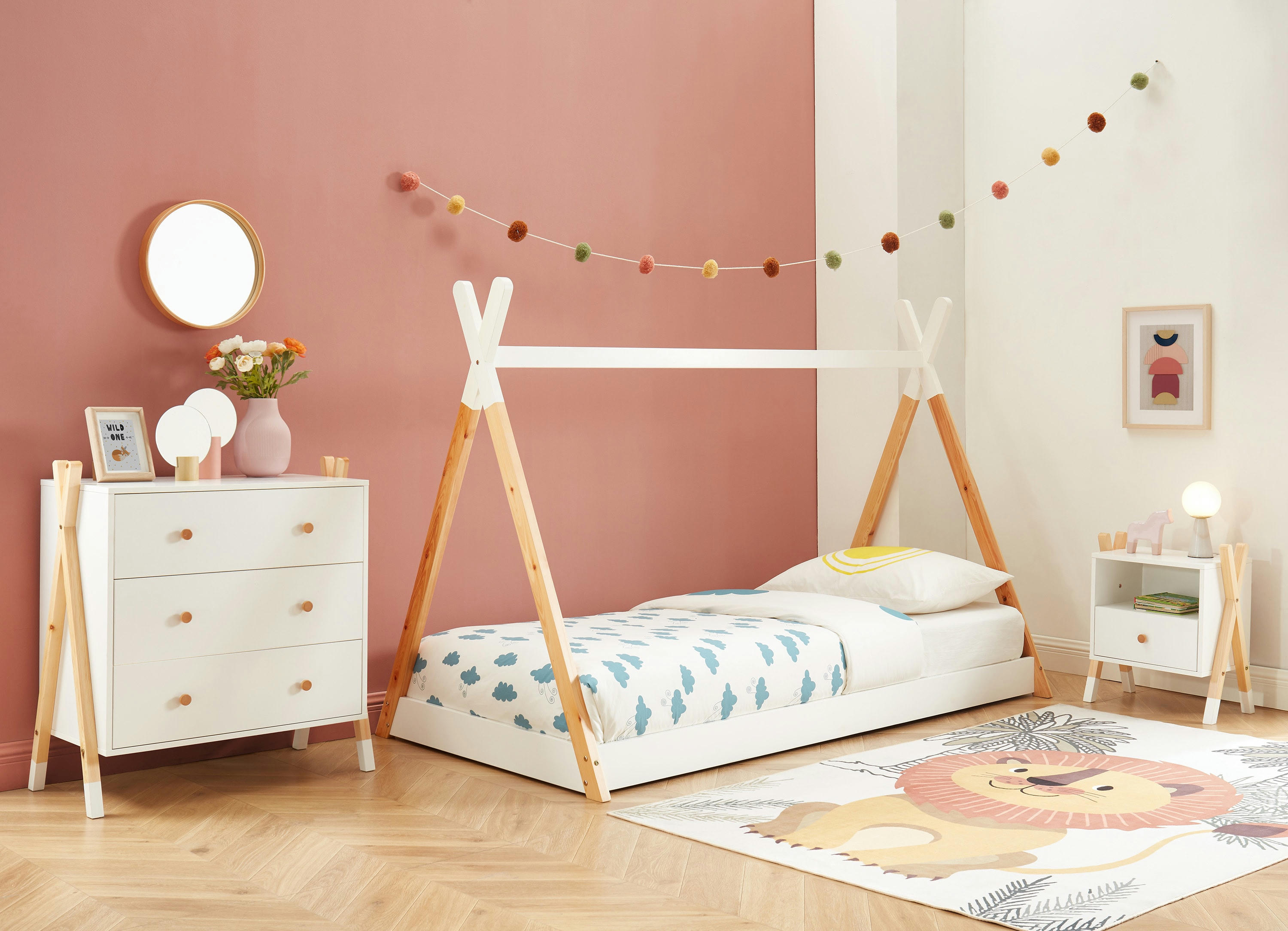 TIPI - Ensemble chambre enfant   blanc  lit chevet et commode