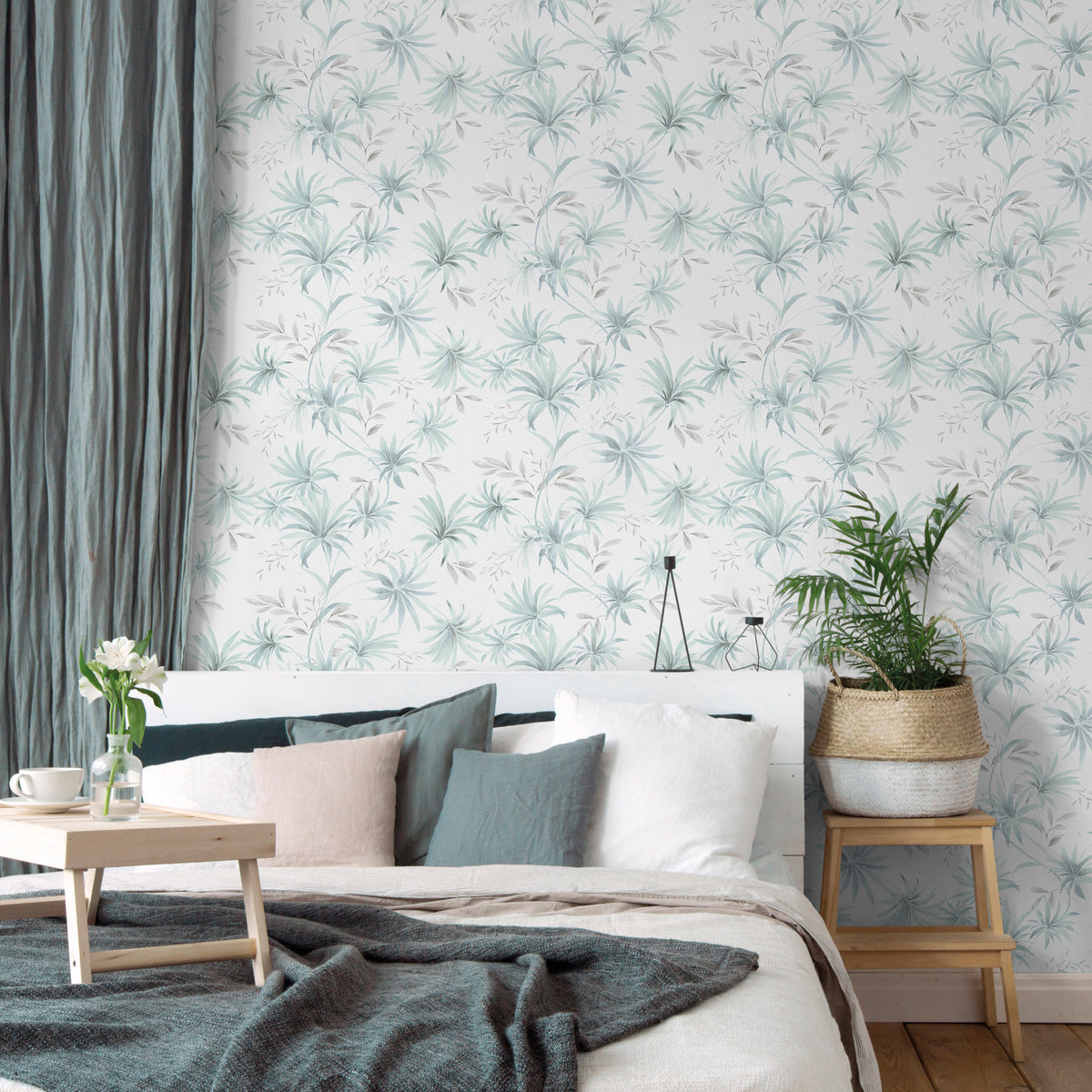 Sanders & Sanders behang bladeren vergrijsd turquoise - 53 cm x 10 m - 640226