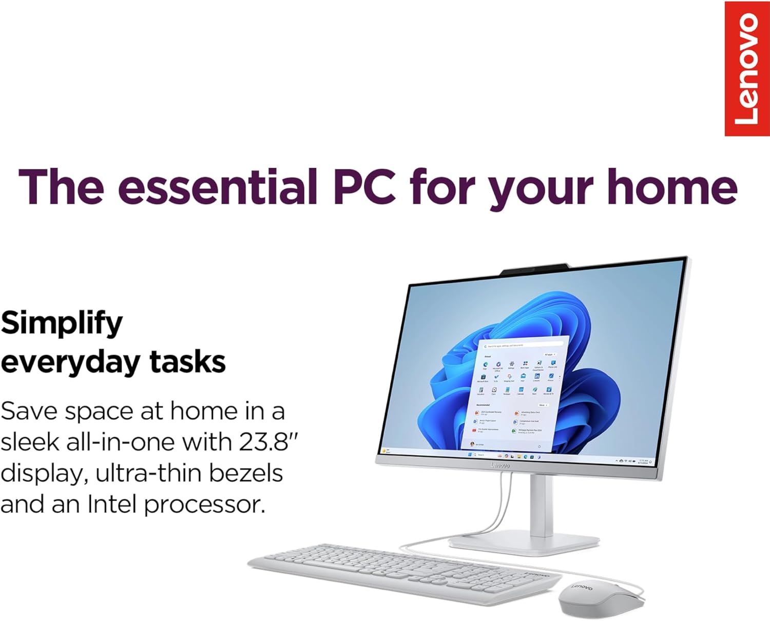 Lenovo IdeaCentre Everyday Tasks 24 Full HD All-in-One Desktop Computer • Office 365 for The Web • Intel 4-Cores • 256GB SSD • 8GB RAM • KB and Mouse • Windows 11