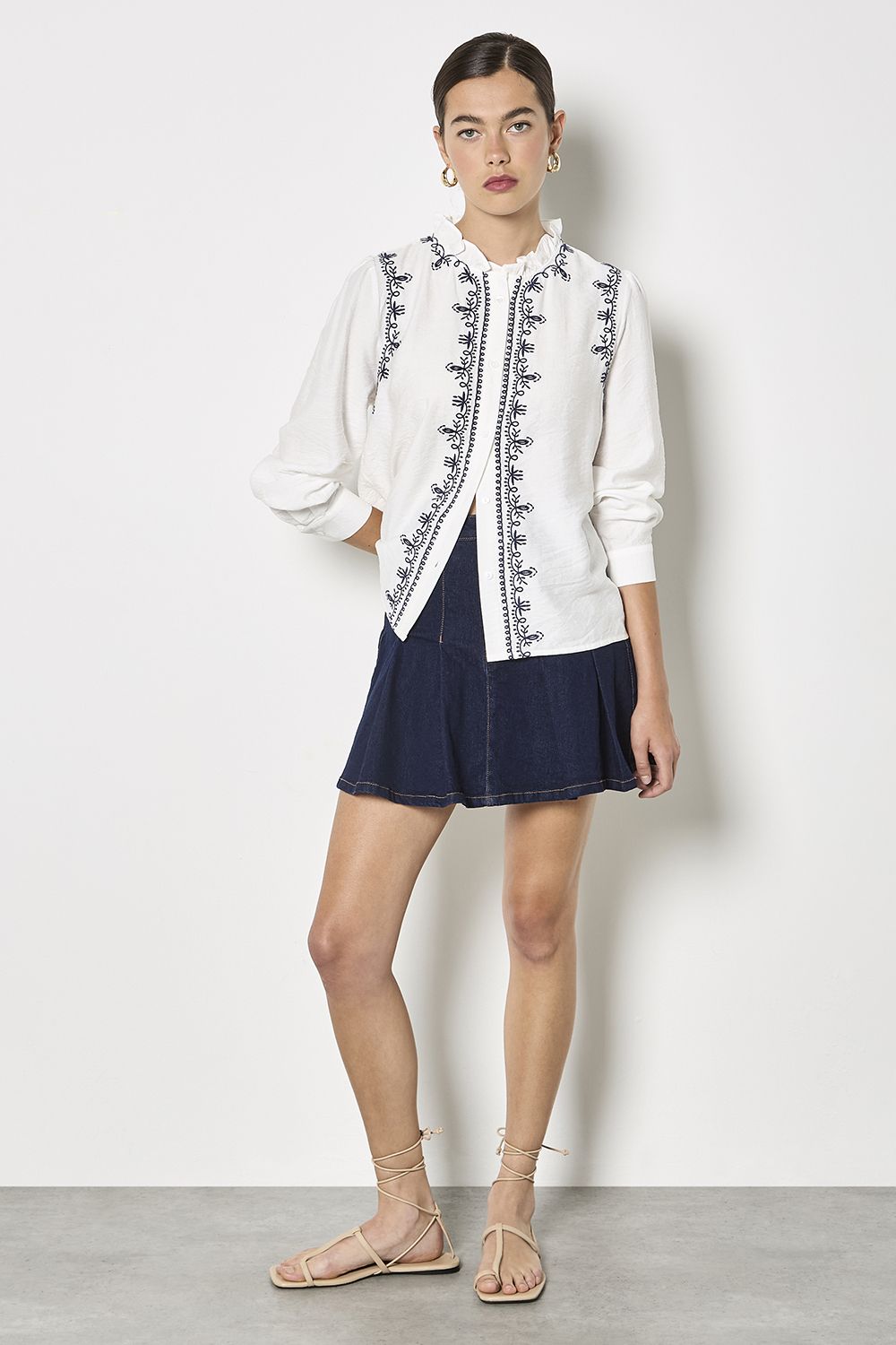 Apricot Ruffle Collar Embroidered Blouse