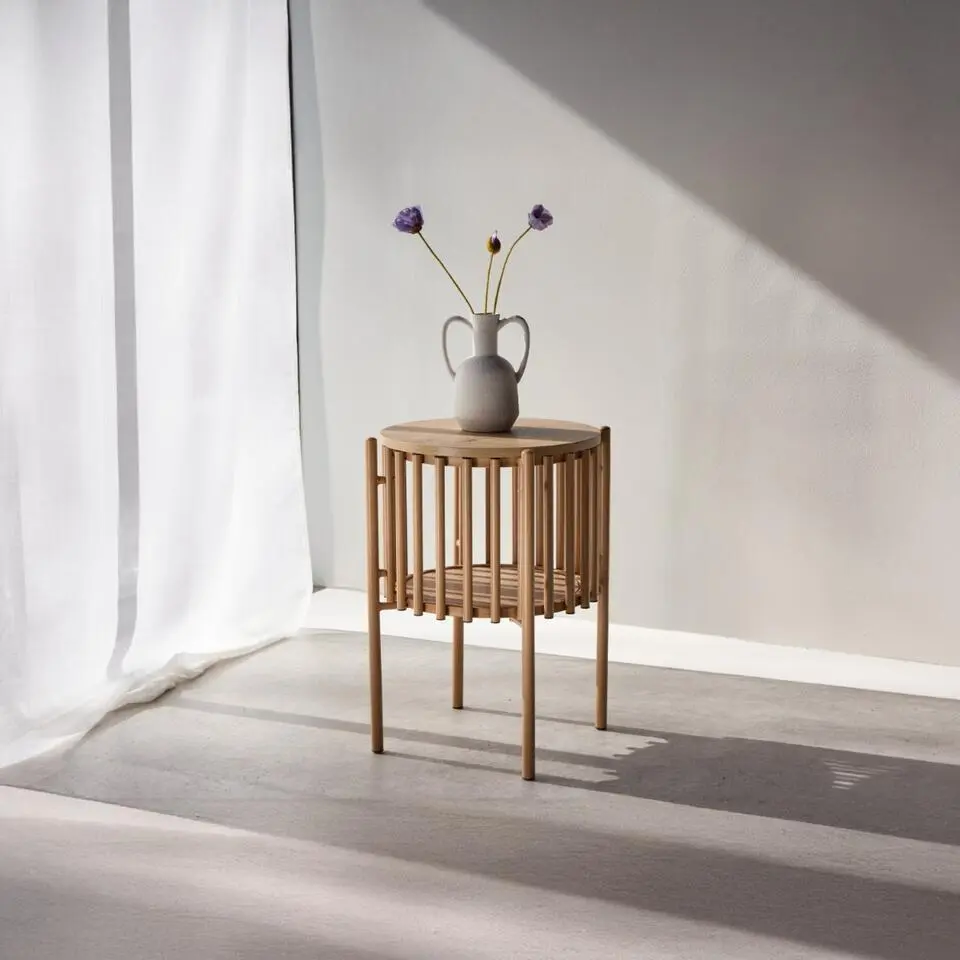 Bijzettafel Met Opbergruimte - Naturel MDF - 45x45x65cm - Rubbo