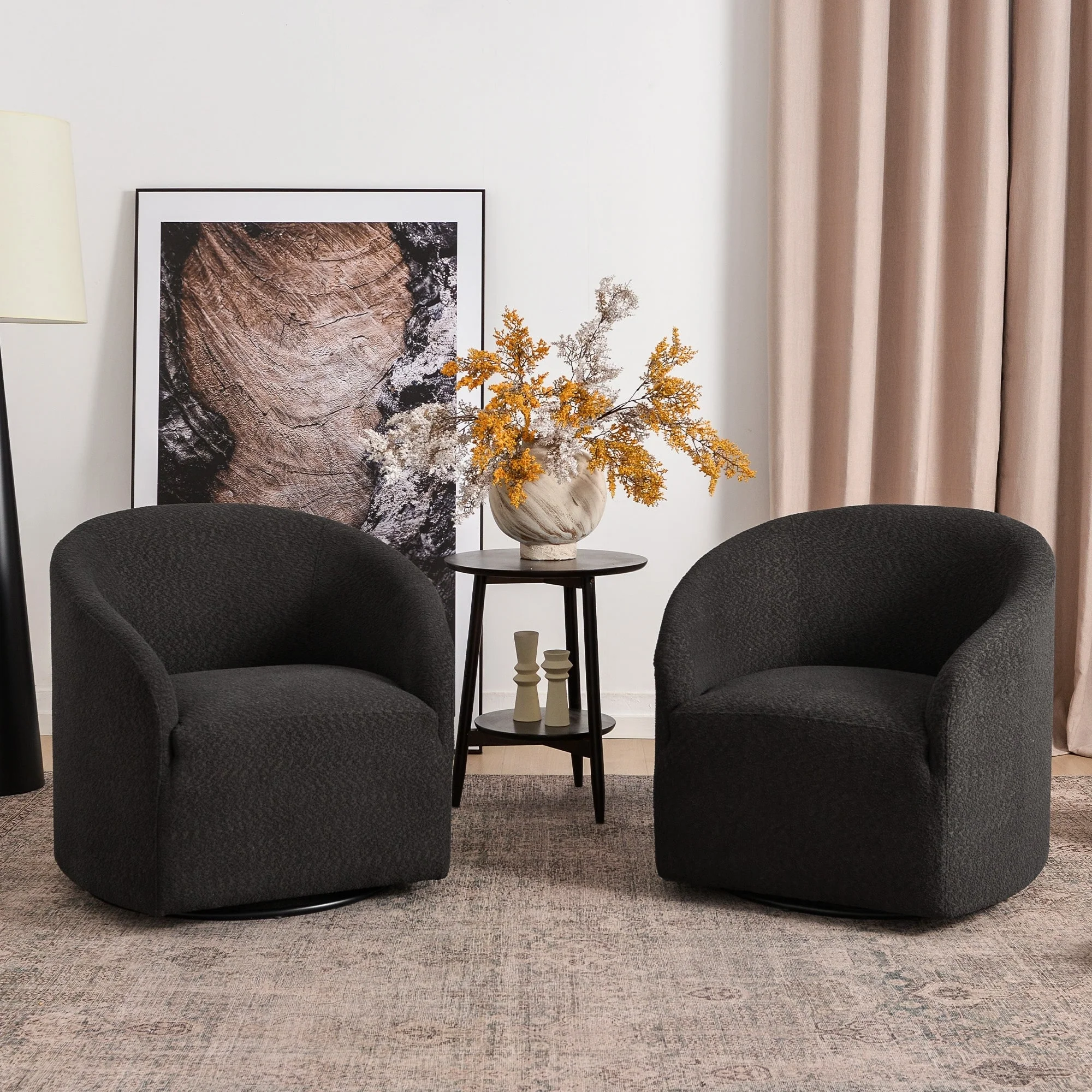 KINWELL 32W Boucle Upholstered Swivel Barrel Armchair (Set of 2)