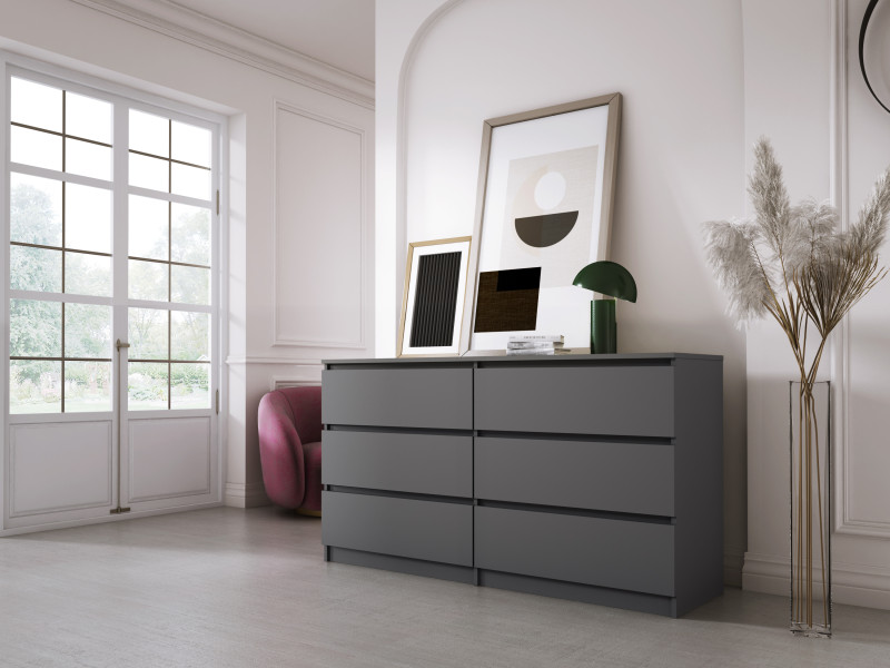 Komoda : 6 szuflad, Antracyt, 138 x 78 x 39 cm
