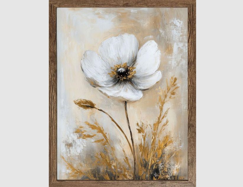 Bild Blumenmotiv in Beige und Weiß