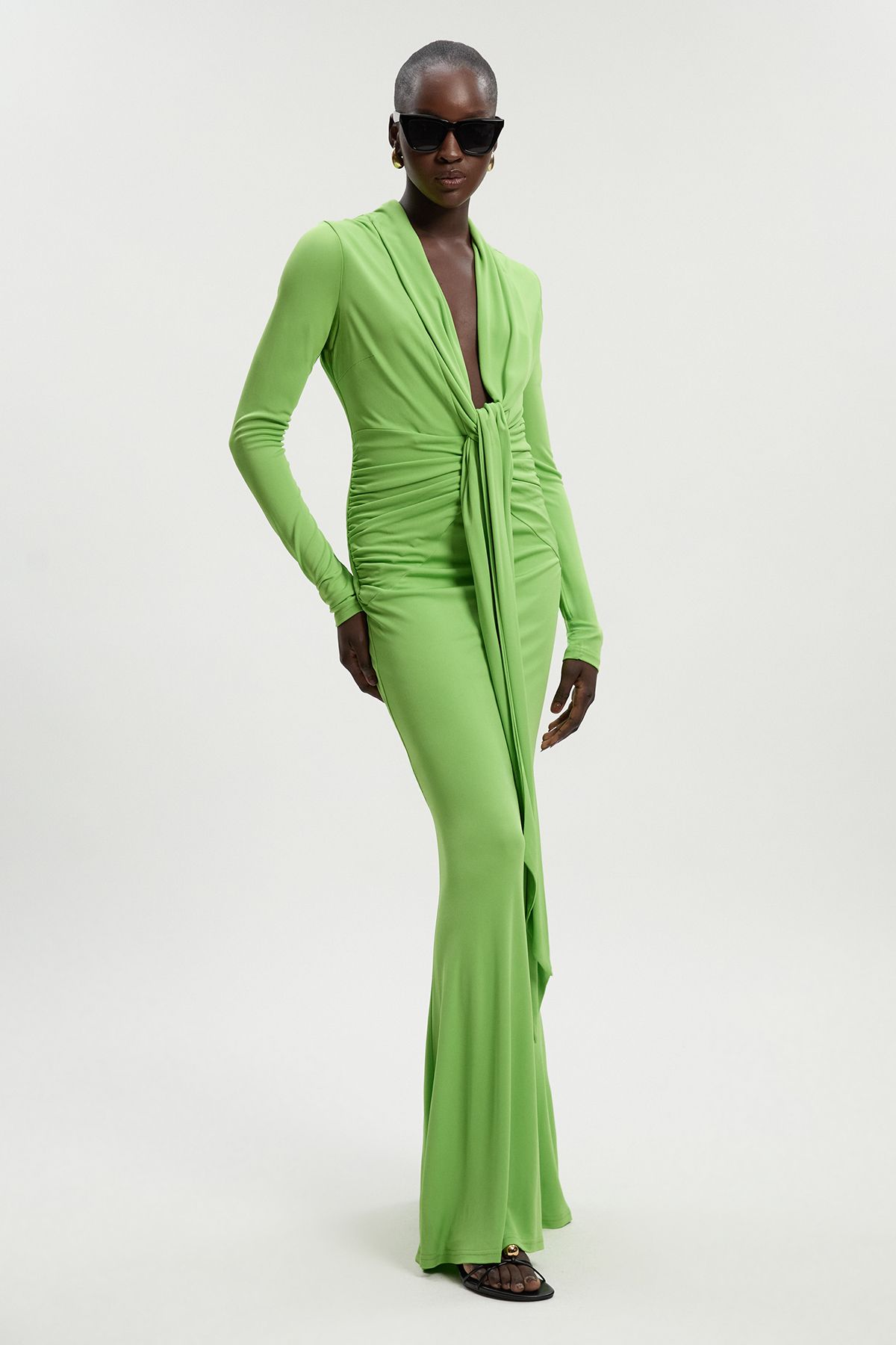 KarenMillen Premium Stretch Crepe Jersey Plunge Neck Maxi Dress